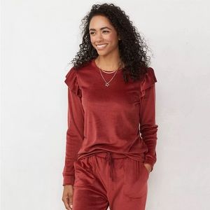 LC Lauren Conrad Ruffle Shoulder Sweatshirt Velour